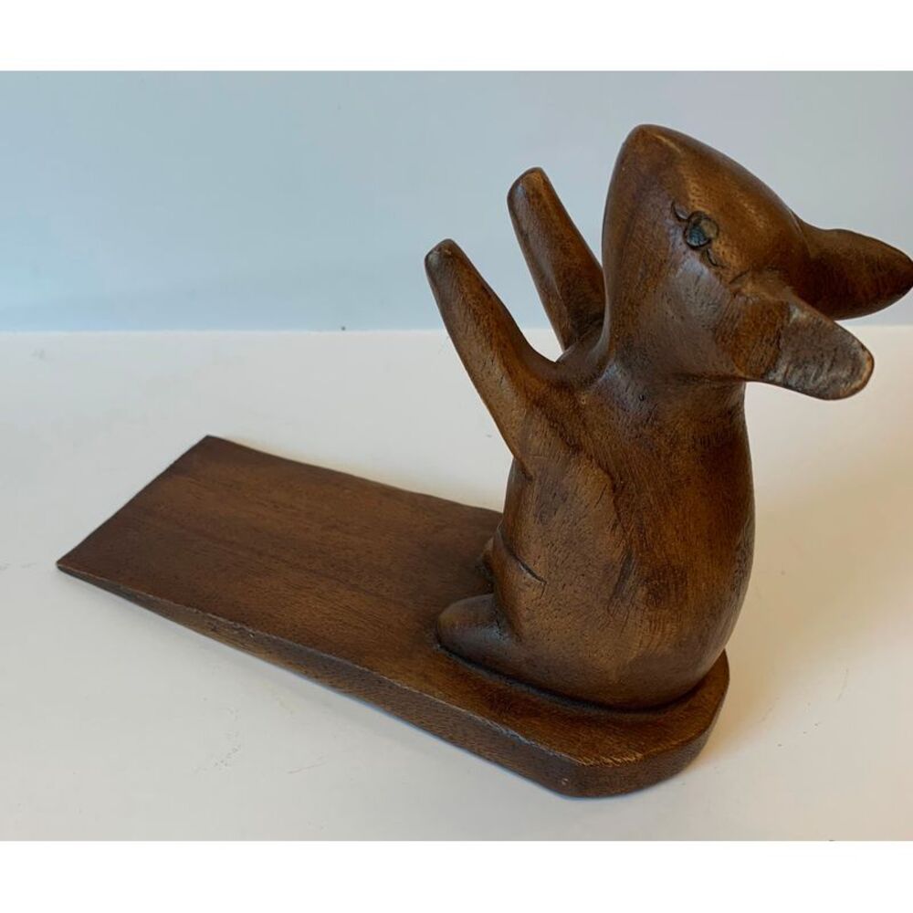 Mouse Doorstop Carved Wood Stained - Picture 4 of 8